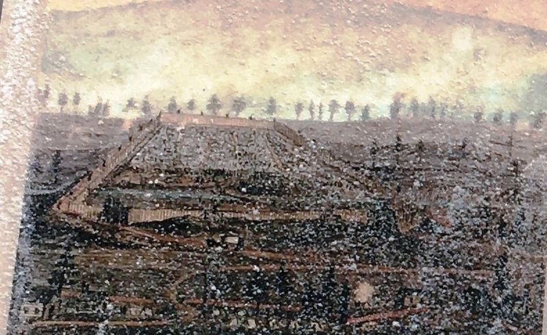 Marker detail: The rebel prison near Florence, S.C. from the original 1864. image. Click for full size.