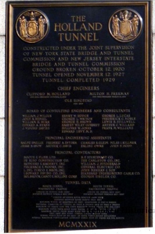 The Holland Tunnel Engineers Plaque image. Click for full size.