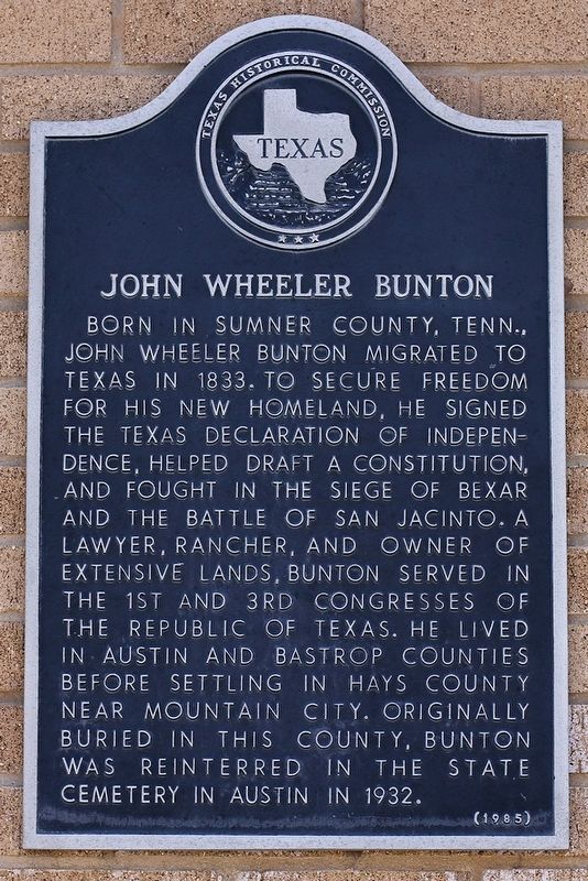 John Wheeler Bunton Marker. Click for full size. John Wheeler Bunton Marker image. Click for full size.