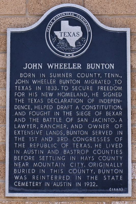 John Wheeler Bunton Marker image. Click for full size.