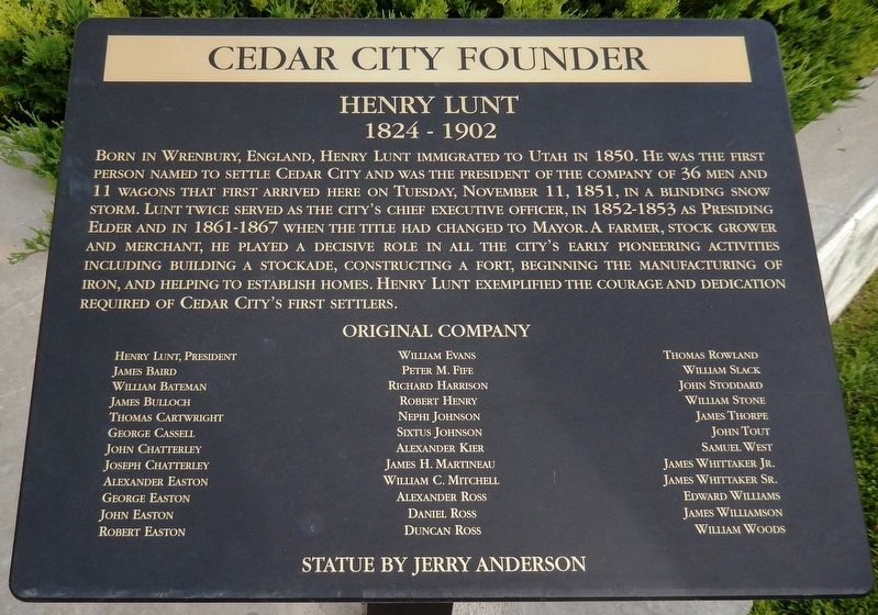 Cedar City Founder Marker. Click for full size. Cedar City Founder Marker image. Click for full size.