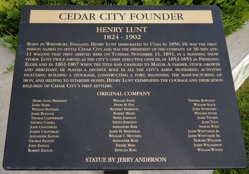 Cedar City Founder Marker image. Click for full size.