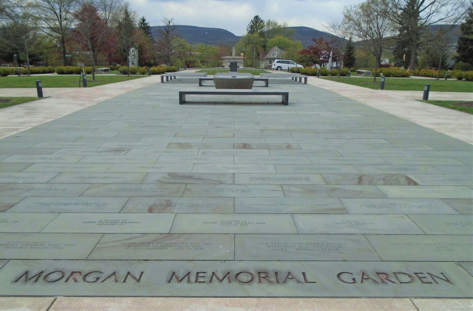 Marywood University Timeline Fountain in the Morgan Memorial Garden. Click for full size. Marywood University Timeline Fountain in the Morgan Memorial Garden image. Click for full size.