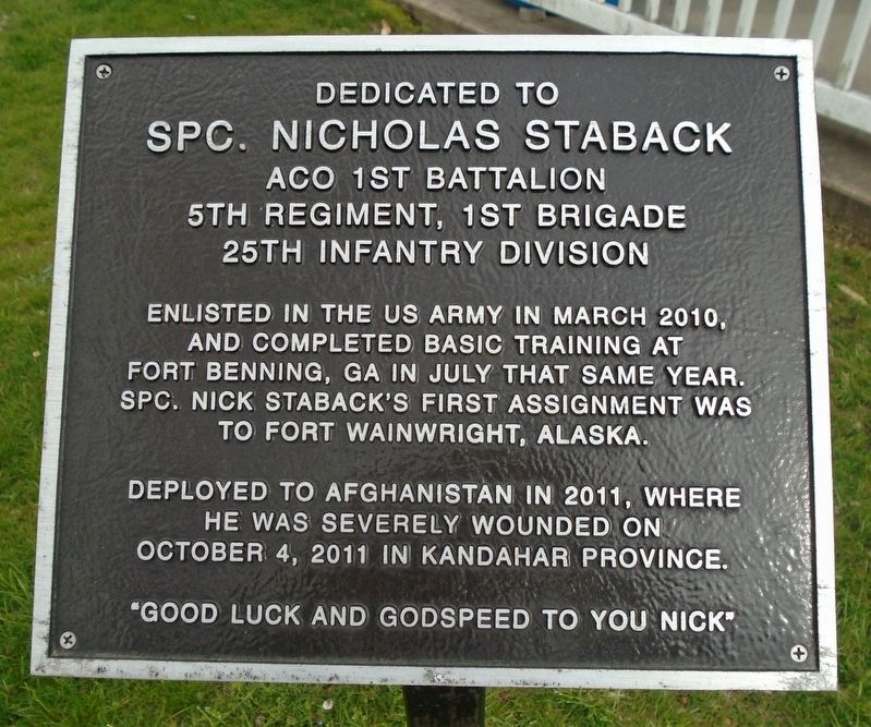 SPC. Nicholas Staback Marker. Click for full size. SPC. Nicholas Staback Marker image. Click for full size.