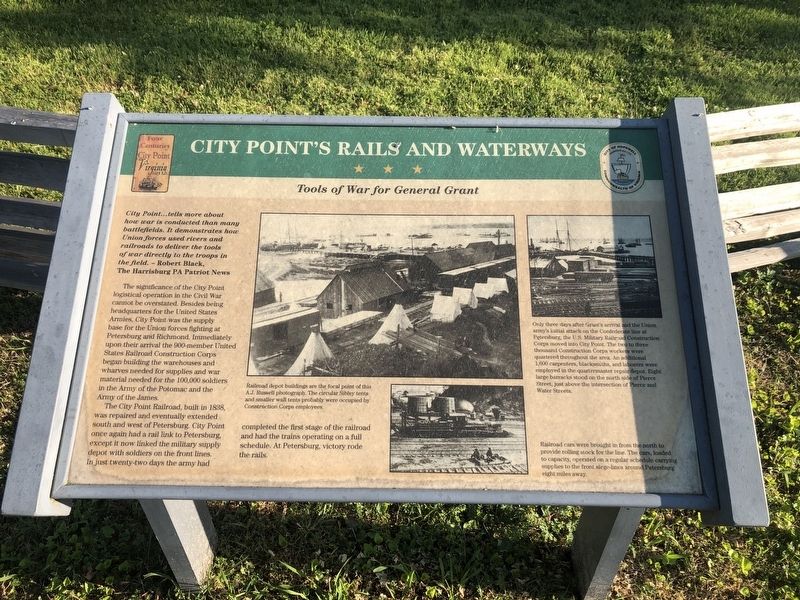 City Point's Rails And Waterways Marker. Click for full size. City Point's Rails And Waterways Marker image. Click for full size.