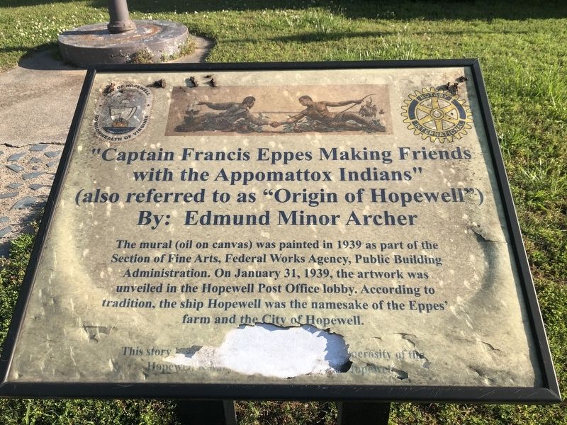 "Captain Francis Eppes Making Friends with the Appomattox Indians" Marker image. Click for full size.