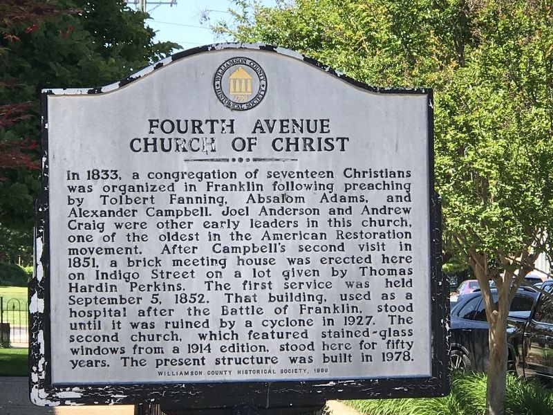 Fourth Avenue Church of Christ Marker. Click for full size. Fourth Avenue Church of Christ Marker image. Click for full size.