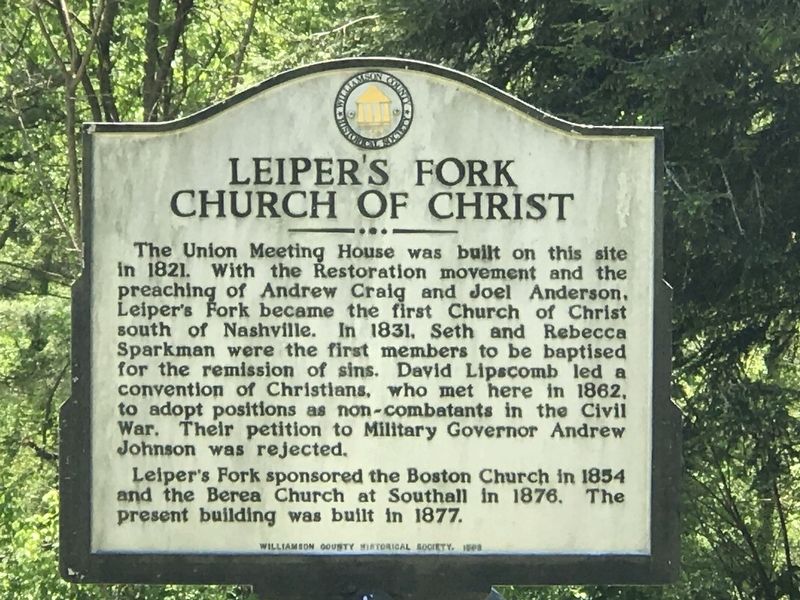 Leiper's Fork Church of Christ Marker image. Click for full size.