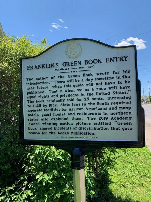 Franklin's Green Book Entry Marker (Side Two). Click for full size. Franklin's Green Book Entry Marker (Side Two) image. Click for full size.