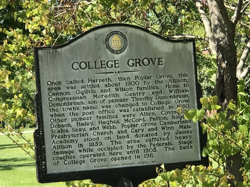 College Grove, Tennessee Marker image. Click for full size.