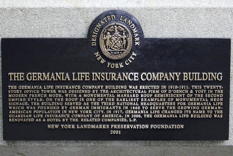 The Germania Life Insurance Company Building Marker image. Click for full size.