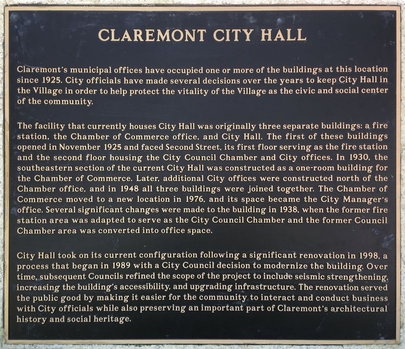 Claremont City Hall Marker image. Click for full size.