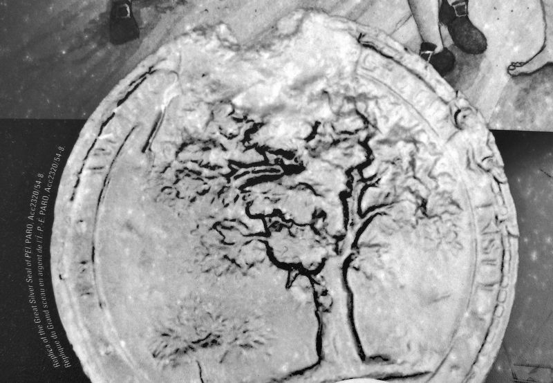 Marker detail: Replica of the Great Silver Seal of PEI. Click for full size. Marker detail: Replica of the Great Silver Seal of PEI image. Click for full size.