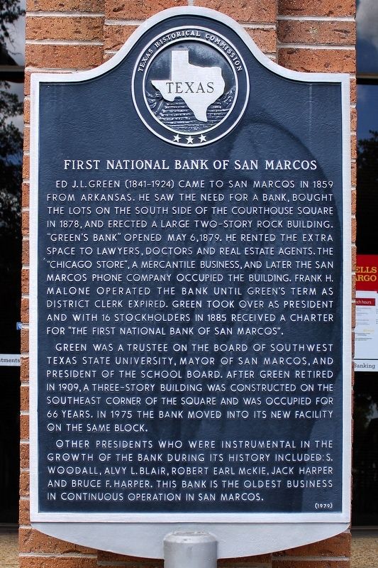 First National Bank of San Marcos Marker image. Click for full size.