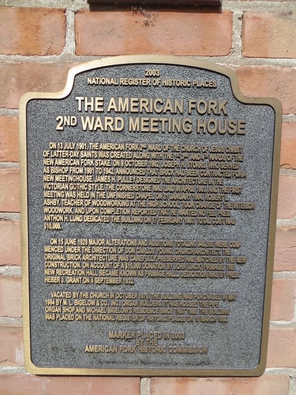 The American Fork 2nd Ward Meeting House Marker image. Click for full size.