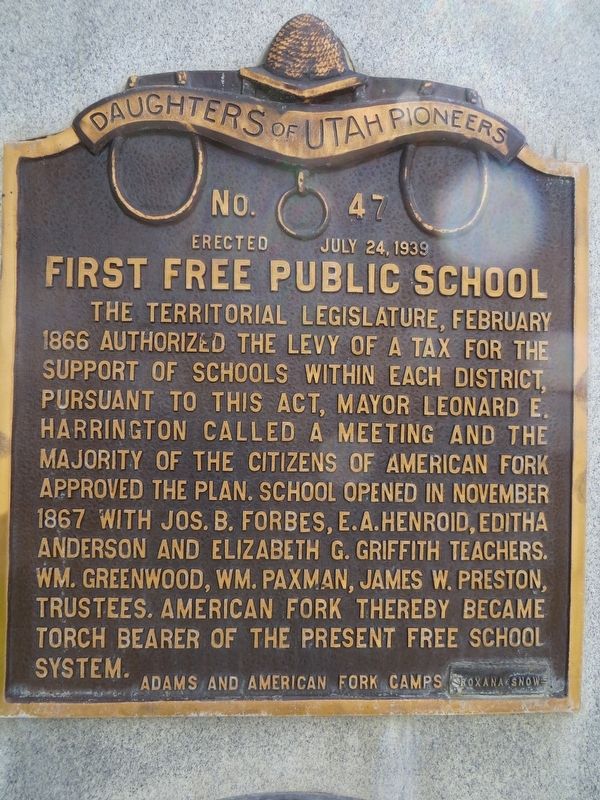 First Free Public School Marker image. Click for full size.