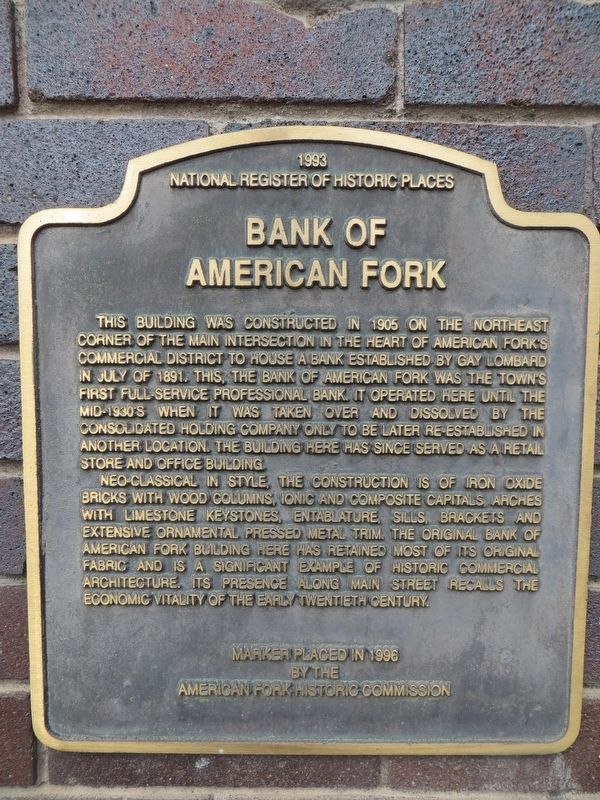Bank of American Fork Marker image. Click for full size.