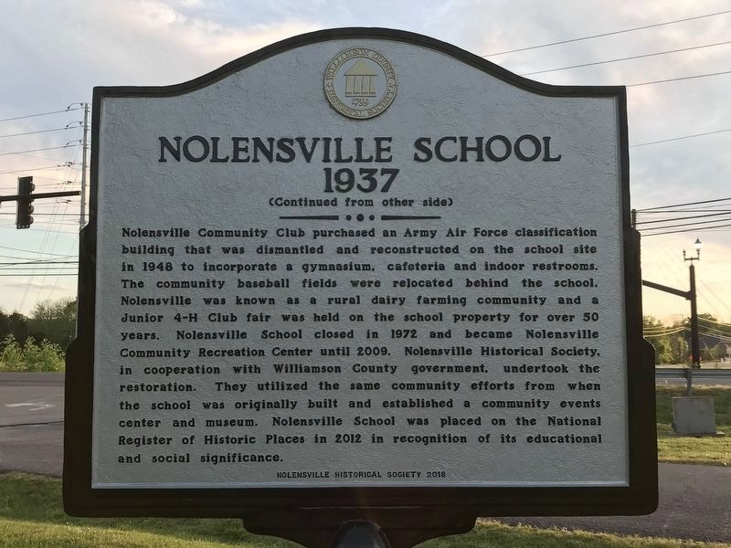 Nolensville School Marker reverse image. Click for full size.
