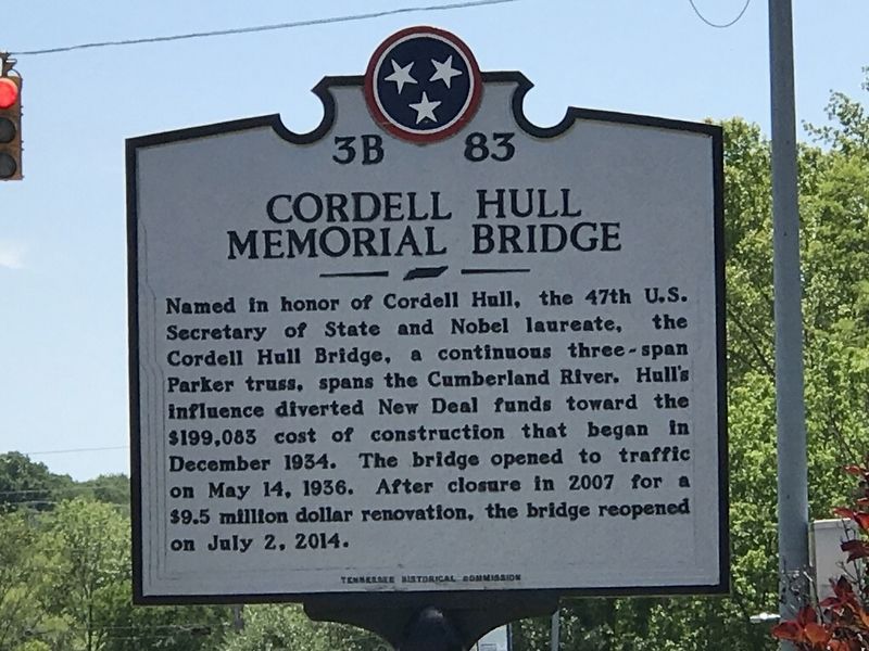 Cordell Hull Memorial Bridge Marker. Click for full size. Cordell Hull Memorial Bridge Marker image. Click for full size.