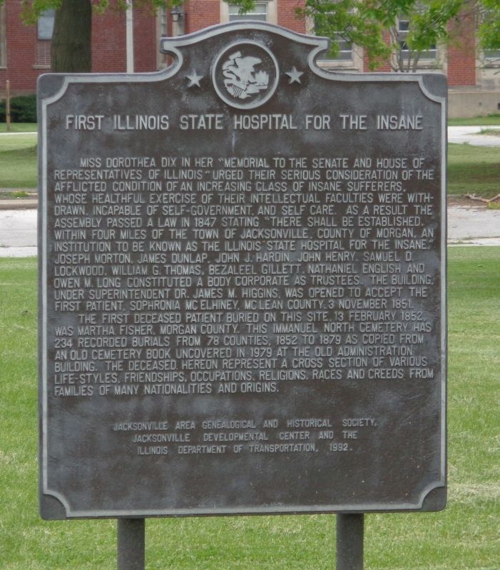 First Illinois State Hospital for the Insane Marker image. Click for full size.