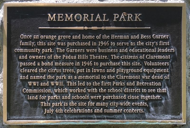 Memorial Park Marker. Click for full size. Memorial Park Marker image. Click for full size.