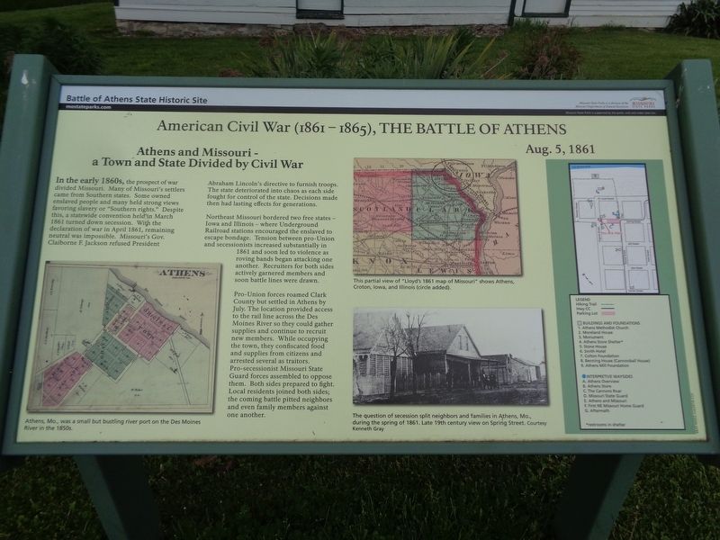 Athens and Missouri - a Town and State Divided by Civil War Marker image. Click for full size.