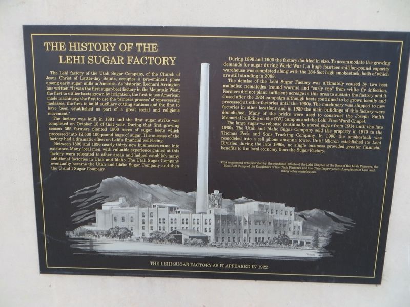 The History of the Lehi Sugar Factory Marker image. Click for full size.