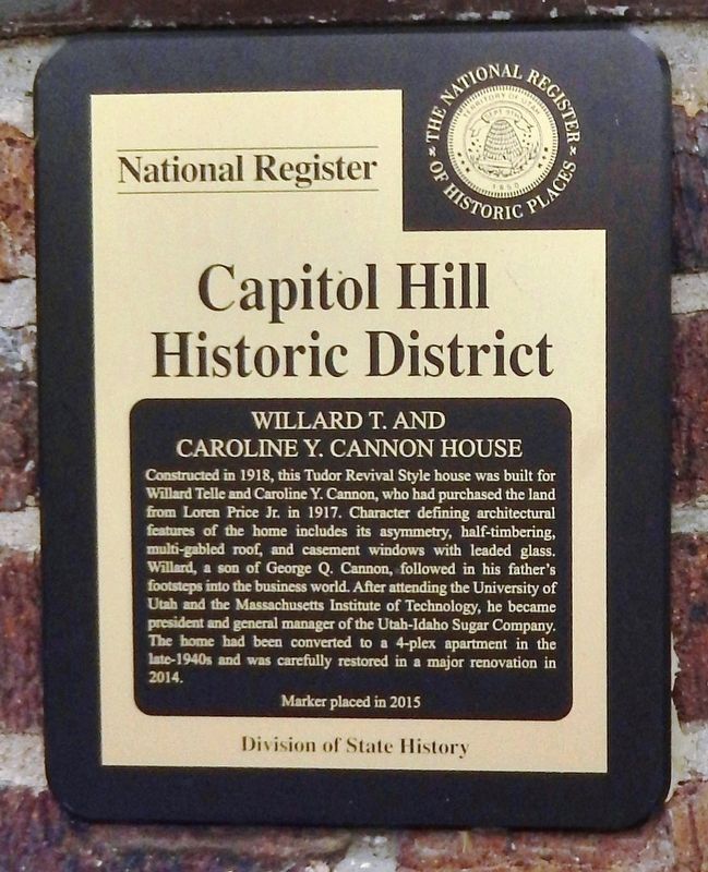 Willard T. and Caroline Y. Cannon House Marker. Click for full size. Willard T. and Caroline Y. Cannon House Marker image. Click for full size.