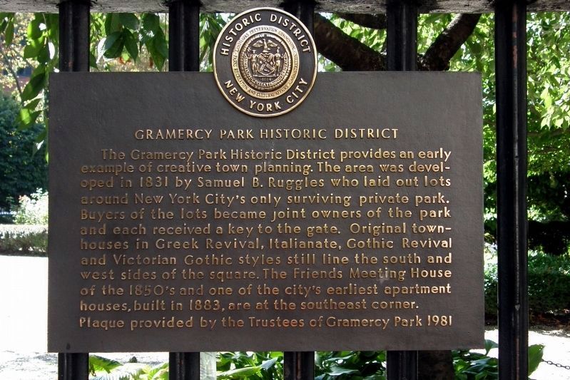 Gramercy Park Historic District plaque. Click for full size. Gramercy Park Historic District plaque image. Click for full size.