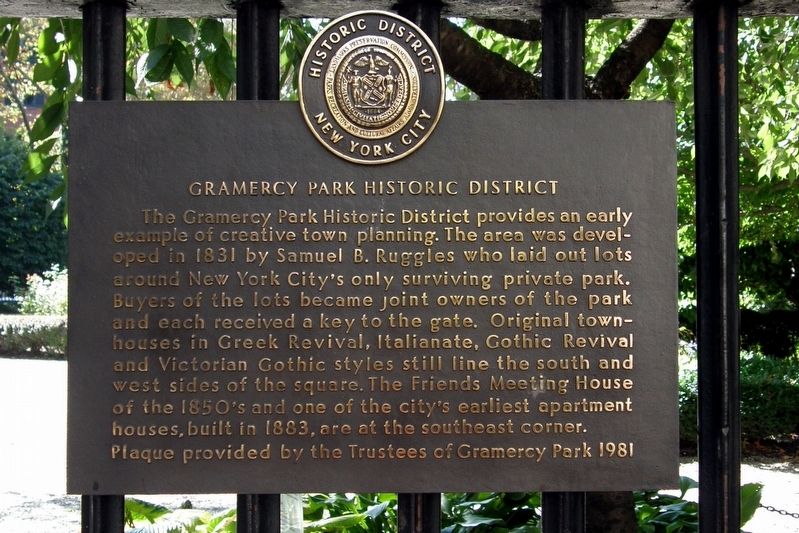 Gramercy Park Historic District plaque. Click for full size. Gramercy Park Historic District plaque image. Click for full size.