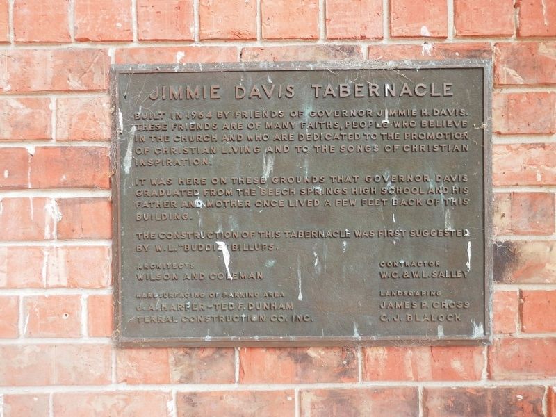 Jimmie Davis Tabernacle Marker. Click for full size. Jimmie Davis Tabernacle Marker image. Click for full size.