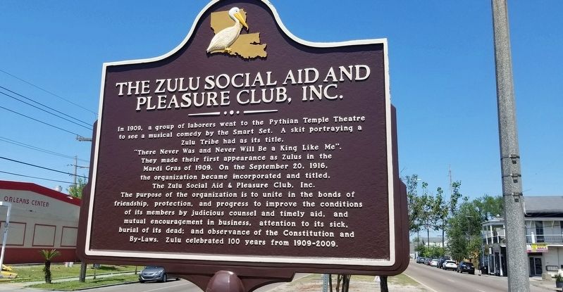 The Zulu Social Aid and Pleasure Club, Inc. Marker. Click for full size. The Zulu Social Aid and Pleasure Club, Inc. Marker image. Click for full size.