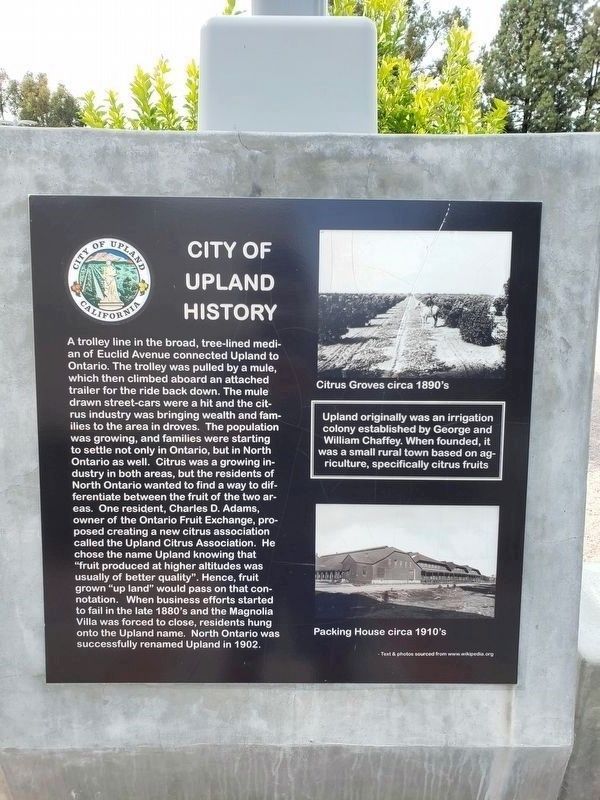 City of Upland History Marker image. Click for full size.