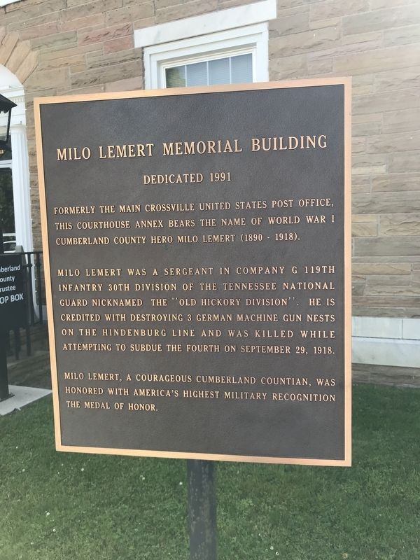 Milo Lemert Memorial Building Marker image. Click for full size.