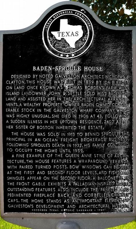 Baden-Sproule House Marker image. Click for full size.