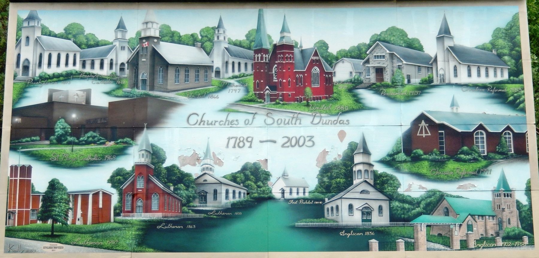 Churches of South Dundas 1789-2003 Mural image. Click for full size.