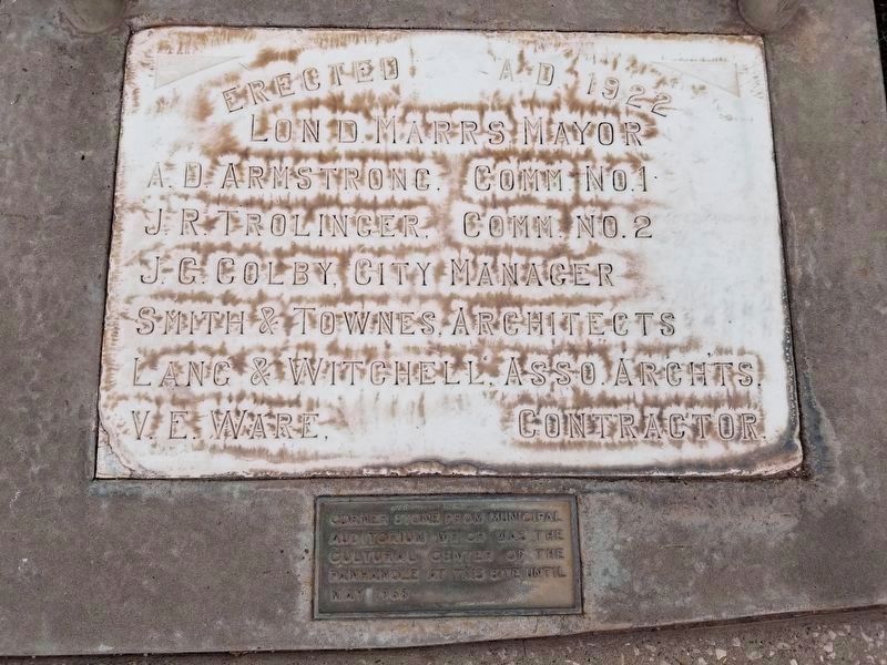 An additional marker and the cornerstone from the Municipal Auditorium image. Click for full size.