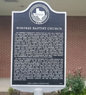 Winfree Baptist Church Marker image. Click for full size.