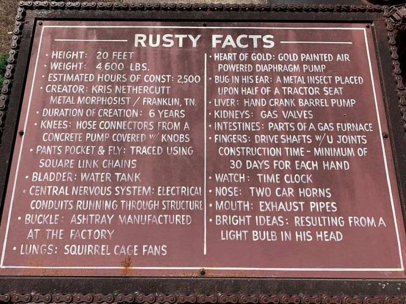 Rusty Mechanism Facts (Parts List). Click for full size. Rusty Mechanism Facts (Parts List) image. Click for full size.
