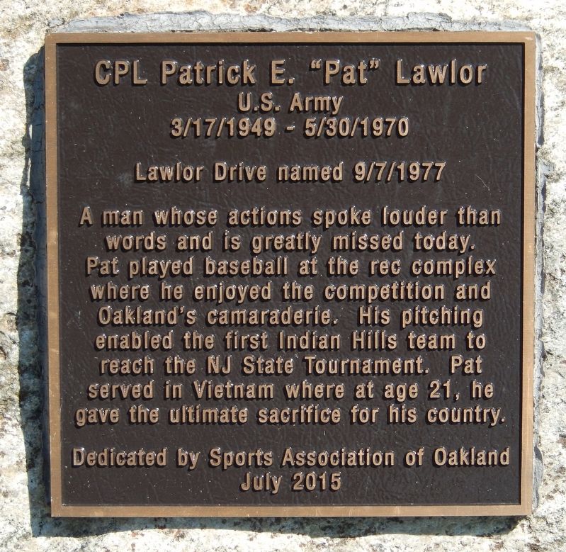 CPL Patrick E. "Pat" Lawlor Marker image. Click for full size.