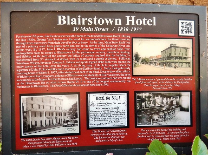 Blairstown Hotel Marker image. Click for full size.
