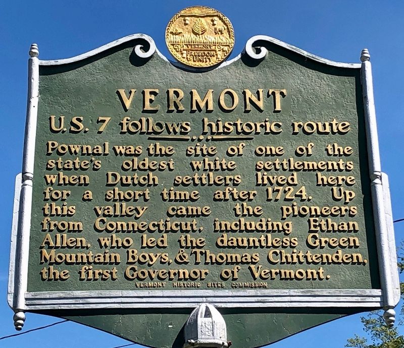 Vermont U.S. 7 follows historic route Marker image. Click for full size.
