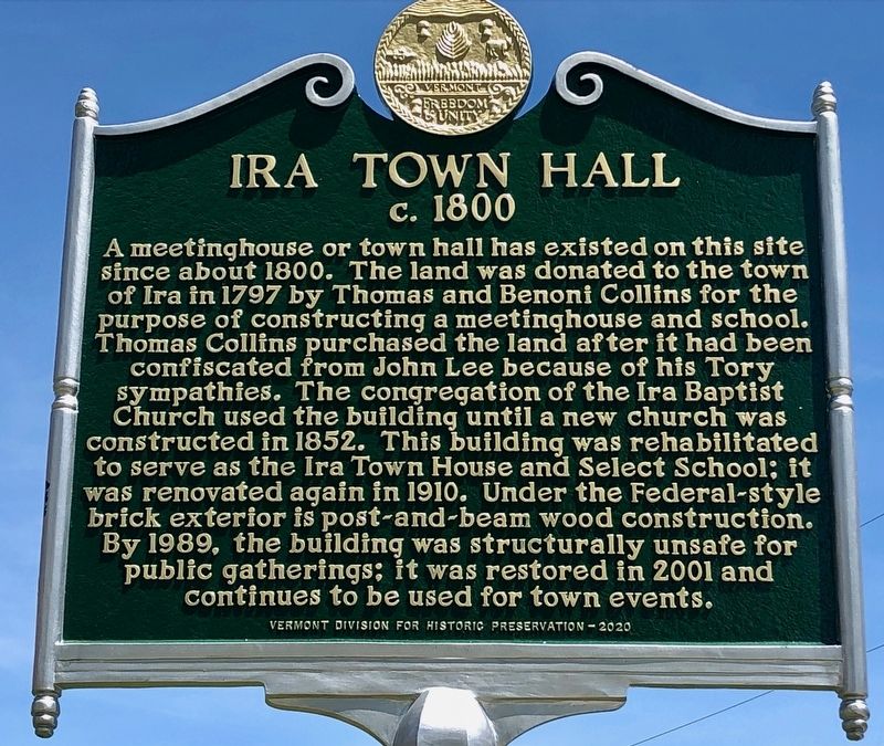 Ira Town Hall c.1800 Marker image. Click for full size.