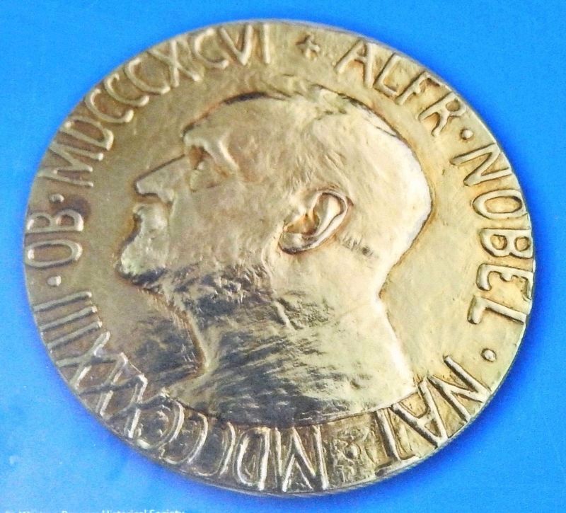 Marker detail: 1995 Nobel Peace Prize image. Click for full size.