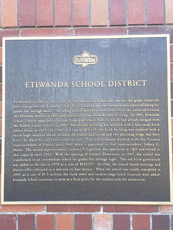 Etiwanda School District Marker image. Click for full size.