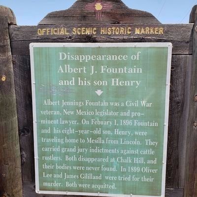 Disappearance of Albert J. Fountain and his son Henry Marker. Click for full size. Disappearance of Albert J. Fountain and his son Henry Marker image. Click for full size.
