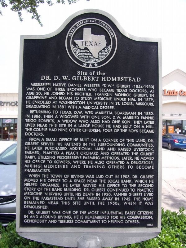 Site of the Dr. D. W. Gilbert Homestead Marker image. Click for full size.
