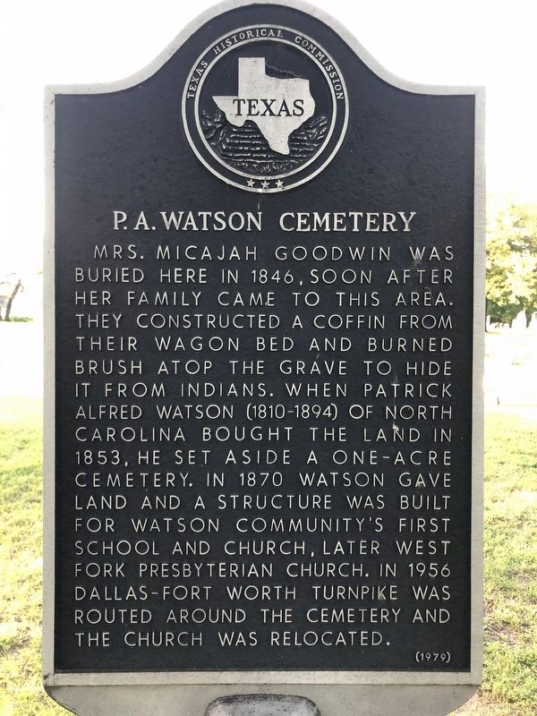 P.A. Watson Cemetery Marker image. Click for full size.