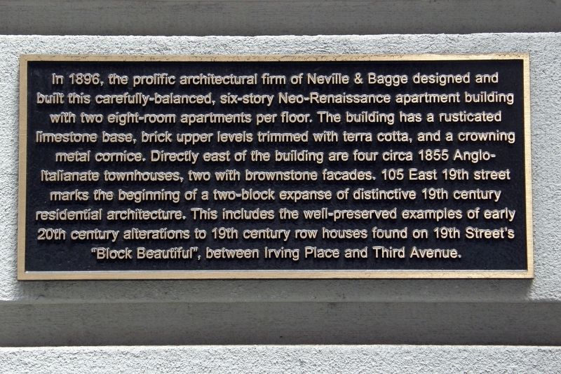 105 East 19th Street Marker. Click for full size. 105 East 19th Street Marker image. Click for full size.