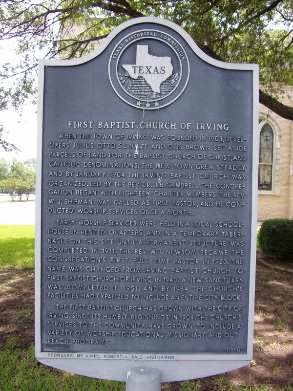 First Baptist Church of Irving Marker image. Click for full size.